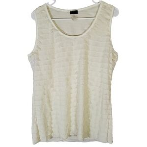 🟢2201 * Agenda Tiered Ruffle Tank Top Ivory Size XL Vintage 80s Made In USA